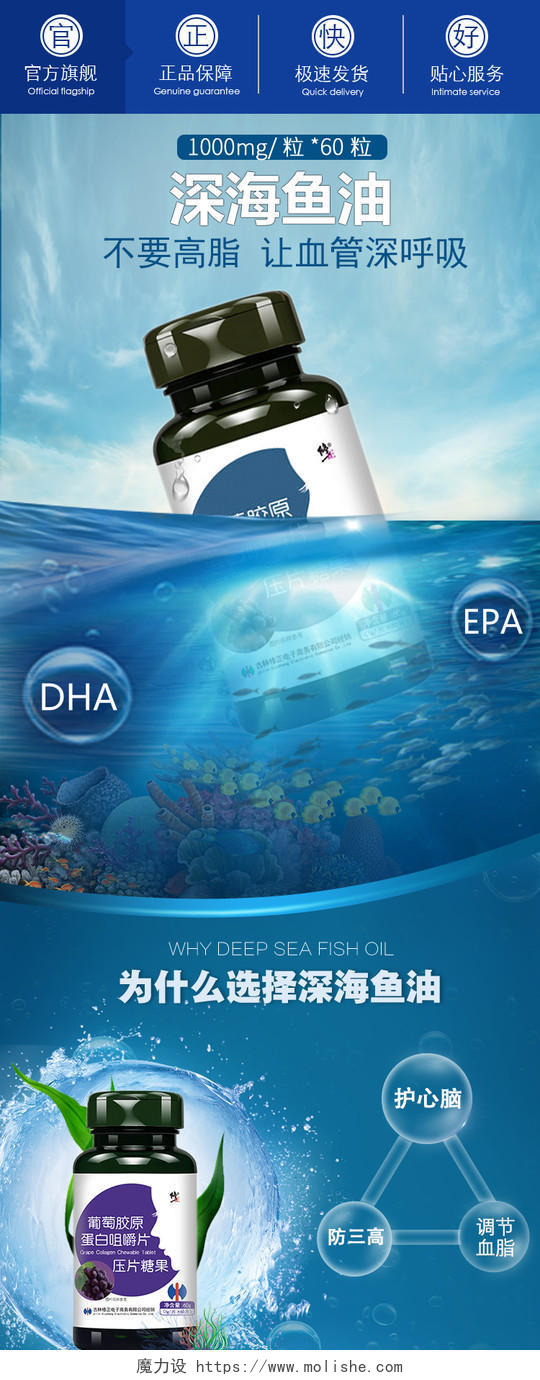 大气深海鱼油保健品健康身体保养电商详情页首页模板